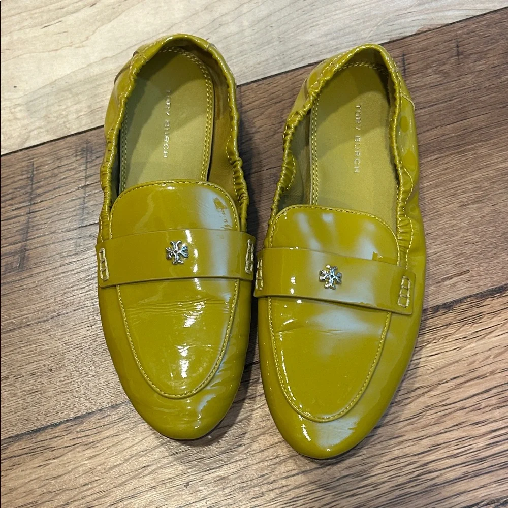 Tory Burch Chartreuse Patent Leather Driver Loafers